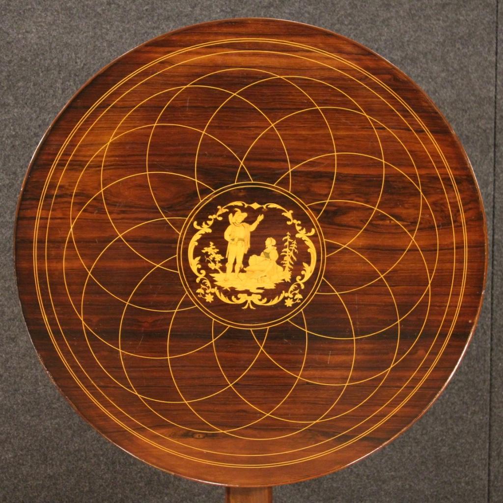 20th Century Inlaid Wood English Round Living Room Side Table, 1920 in vendita 2