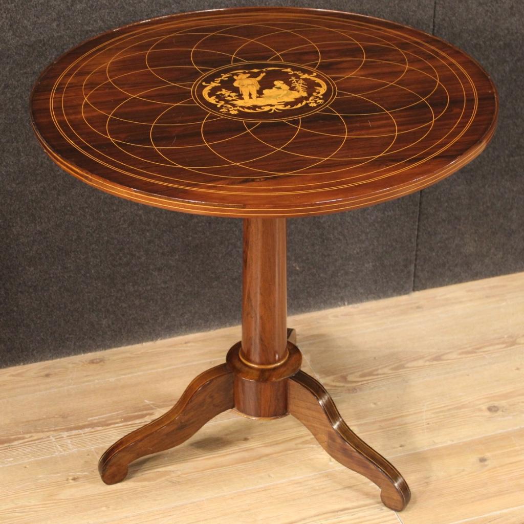 20th Century Inlaid Wood English Round Living Room Side Table, 1920 in vendita 3