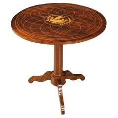 Antique 20th Century Inlaid Wood English Round Living Room Side Table, 1920s
