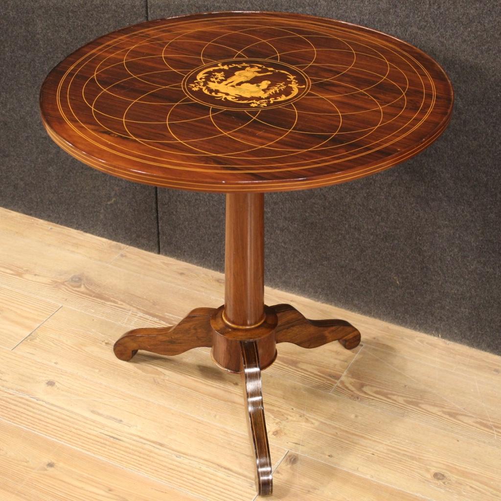 20th Century Inlaid Wood English Round Side Table, 1920 For Sale 5