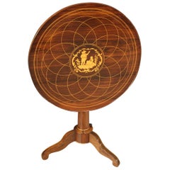 20th Century Inlaid Wood English Round Side Table, 1920