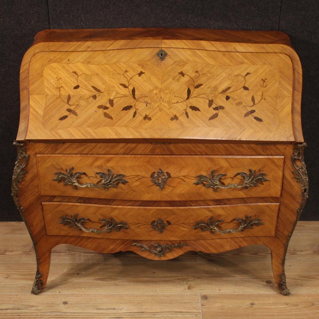 Inlay 20th Century Inlaid Wood French Bureau Desk, 1960 For Sale