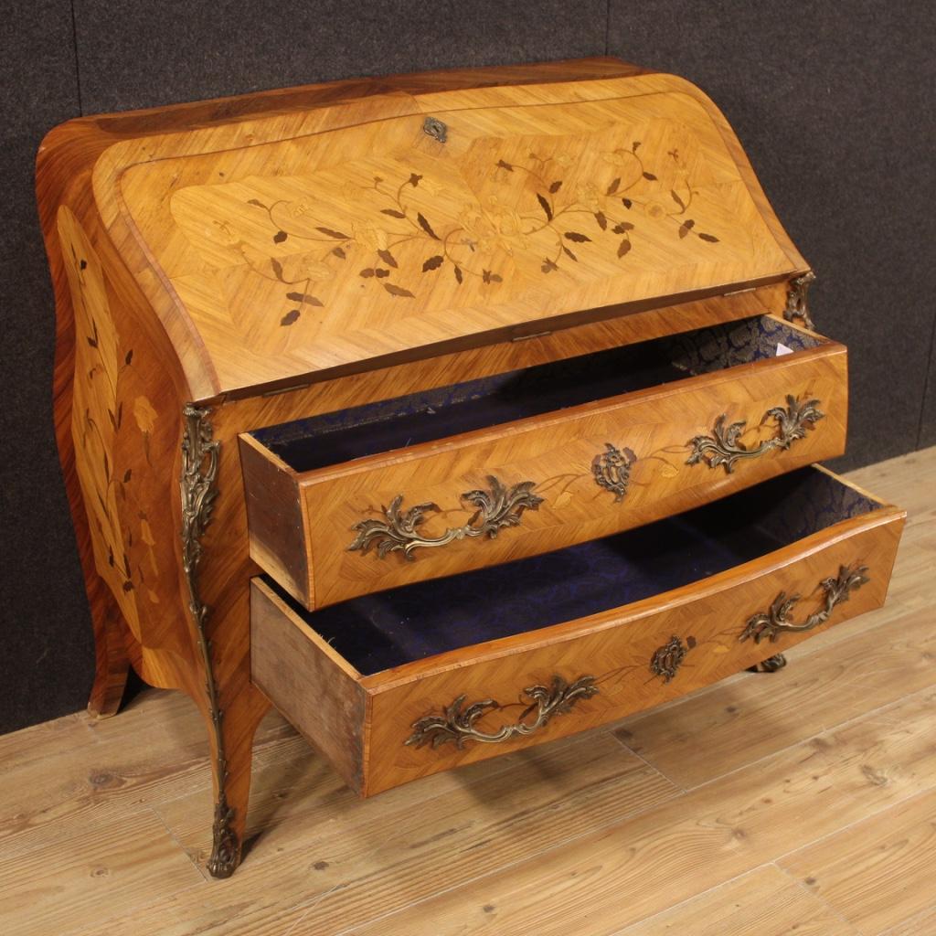 20th Century Inlaid Wood French Bureau Desk, 1960 For Sale 2