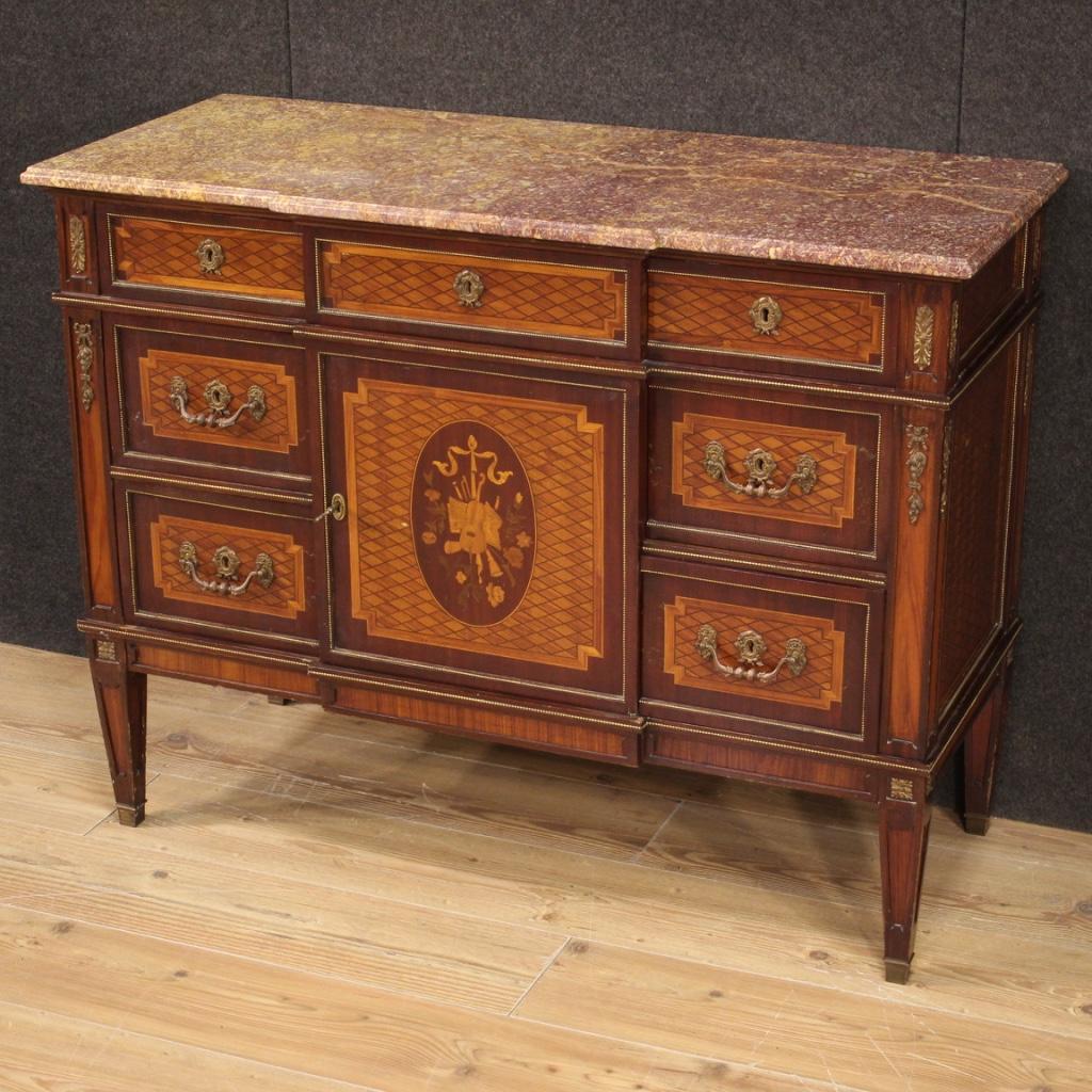 20th Century Inlaid Wood French Louis XVI Style Dresser, 1950 In Good Condition In Vicoforte, Piedmont