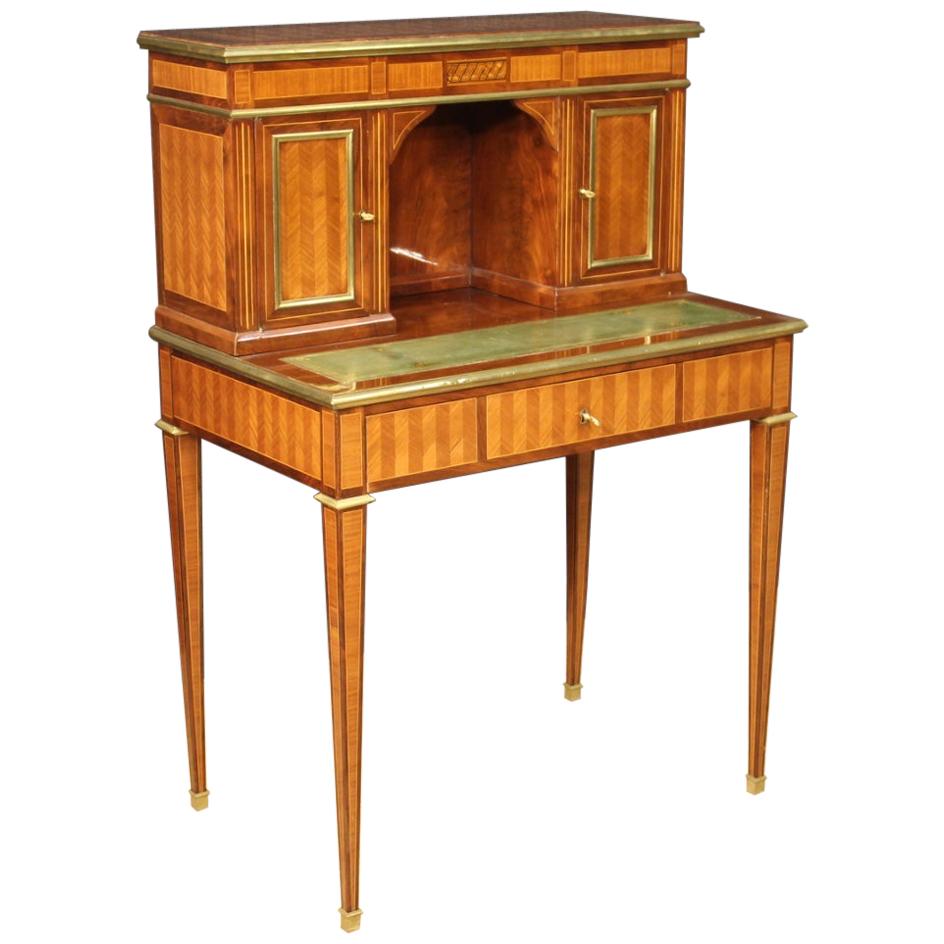 20th Century Inlaid Wood French Louis XVI Style Writing Desk Table, 1960