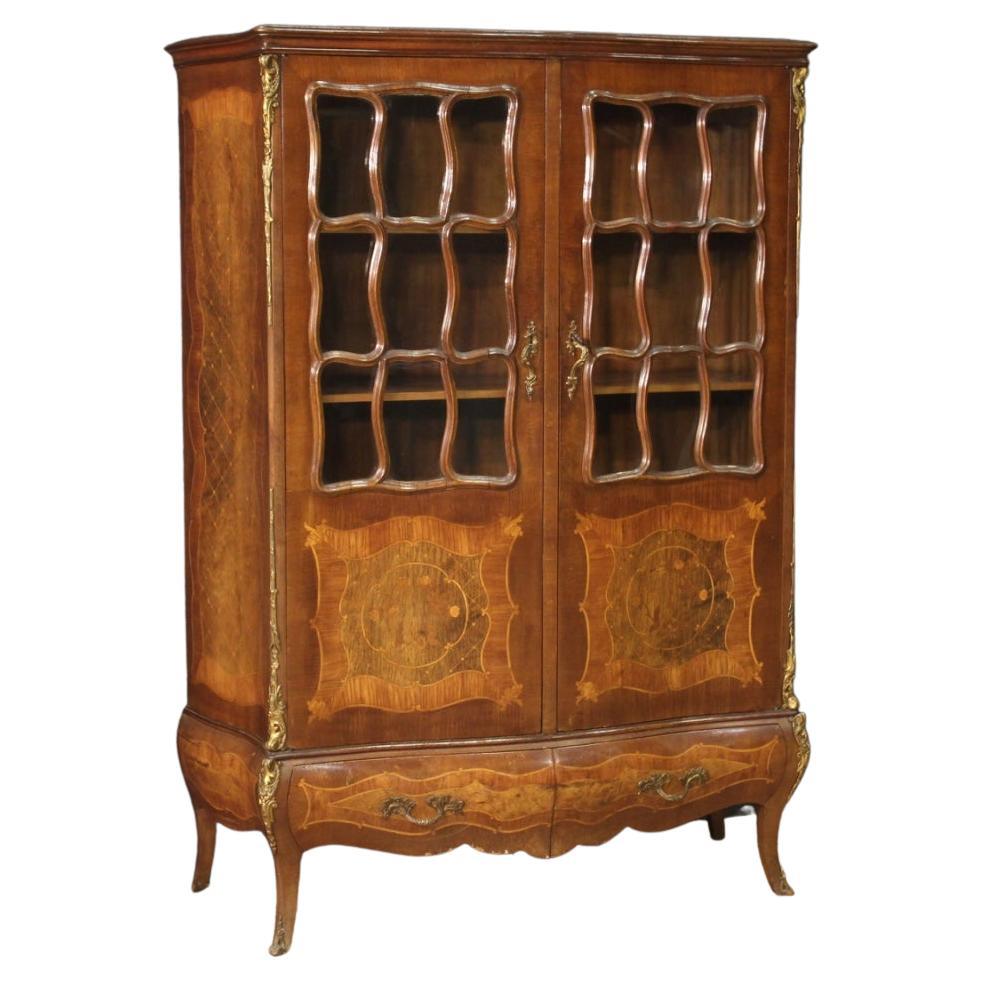 20th Century Inlaid Wood French Napoleon III Style Display Cabinet, 1950 For Sale