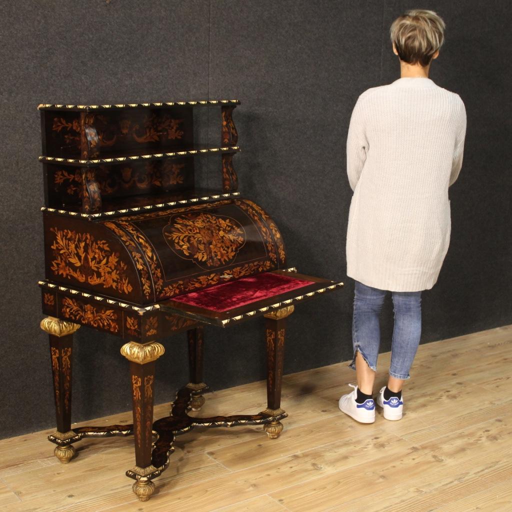 20th Century Inlaid Wood French Napoleon III Style Roll-Top Bureau Desk, 1920 in vendita 4