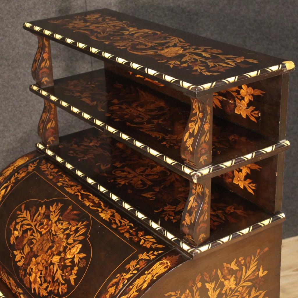 20th Century Inlaid Wood French Napoleon III Style Roll-Top Bureau Desk, 1920 In condizioni buone in vendita a Vicoforte, Piedmont