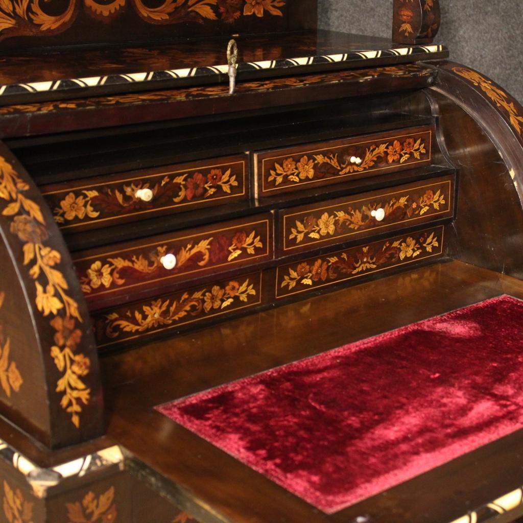 Early 20th Century 20th Century Inlaid Wood French Napoleon III Style Roll-Top Bureau Desk, 1920 in vendita