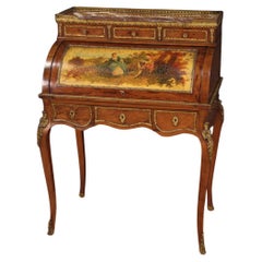 20th Century Inlaid Wood French Napoleon III Style Roll-Top Bureau Desk, 1920