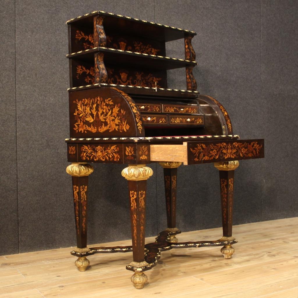 20th Century Inlaid Wood French Napoleon III Style Roll-Top Desk, 1920 For Sale 7