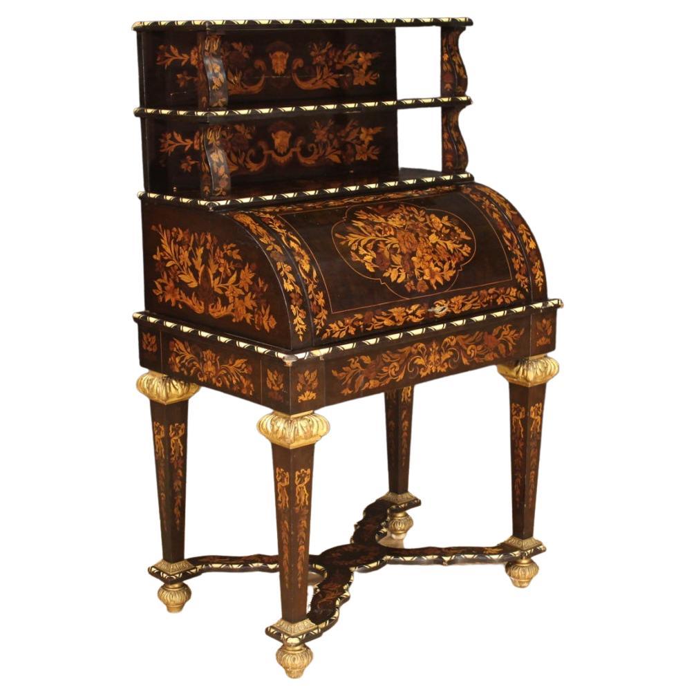 20th Century Inlaid Wood French Napoleon III Style Roll-Top Desk, 1920 For Sale