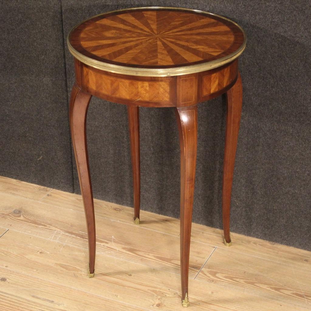 20th Century Inlaid Wood French Napoleon III Style Round Side Table, 1960 In Good Condition In Vicoforte, Piedmont