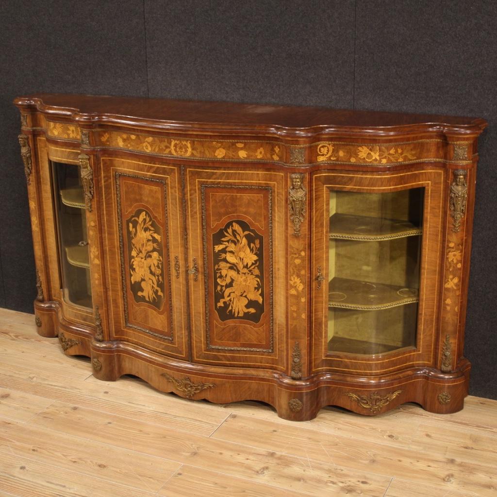 20th Century Inlaid Wood French Napoleon III Style Sideboard, 1950 In Good Condition In Vicoforte, Piedmont