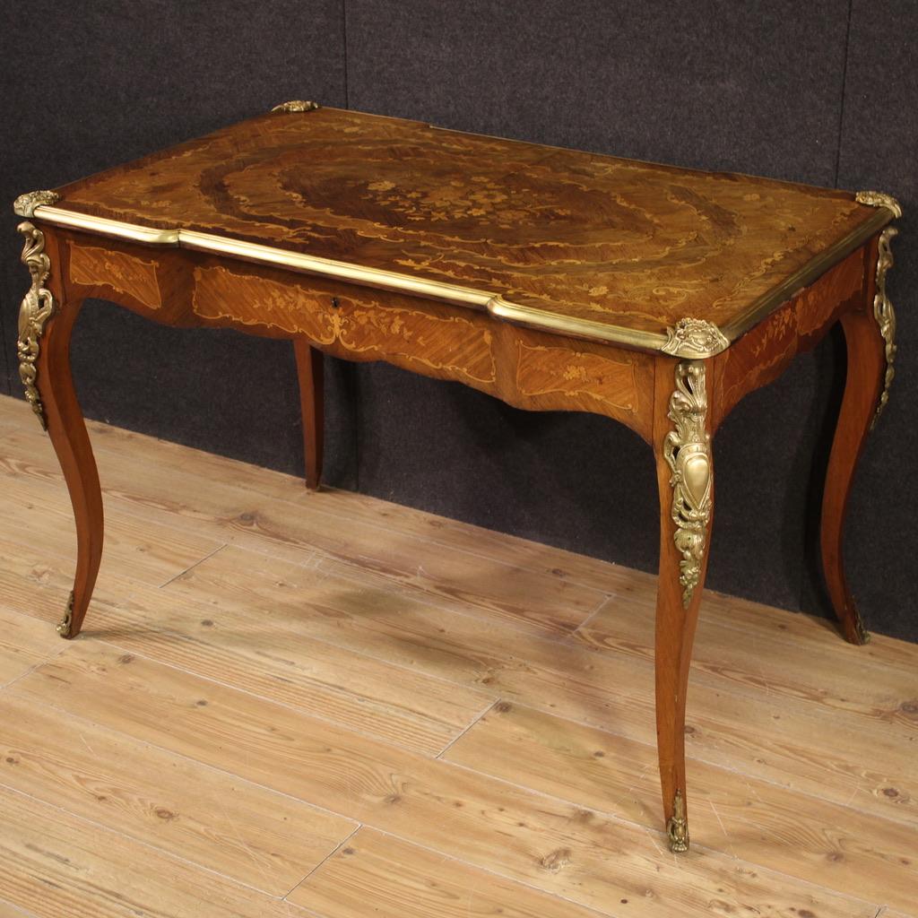 Bronze 20th Century Inlaid Wood French Napoleon III Style Writing Desk, 1920 For Sale