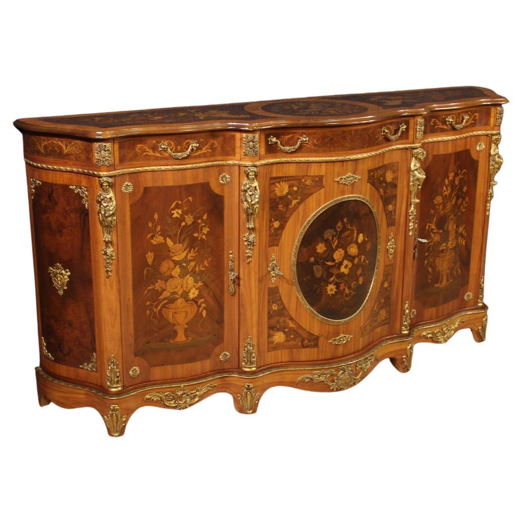 Credenza francese in legno intarsiato del XX secolo, 1970