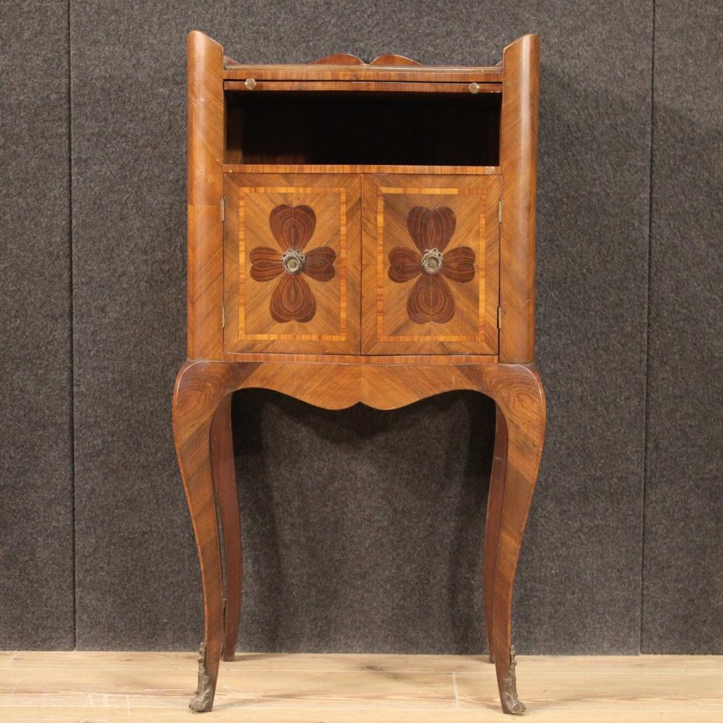 Italian 20th Century Inlaid Wood Genoese Four-leaf Clover Bedside Table, 1960 For Sale