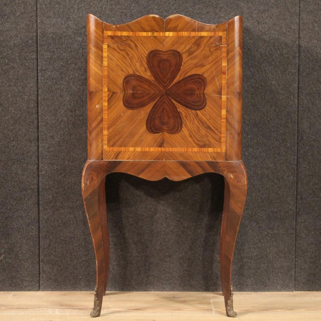 Inlay 20th Century Inlaid Wood Genoese Four-leaf Clover Bedside Table, 1960 For Sale