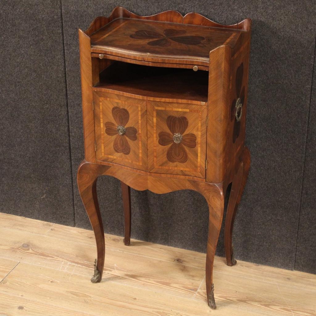 20th Century Inlaid Wood Genoese Four-leaf Clover Bedside Table, 1960 In Good Condition For Sale In Vicoforte, Piedmont