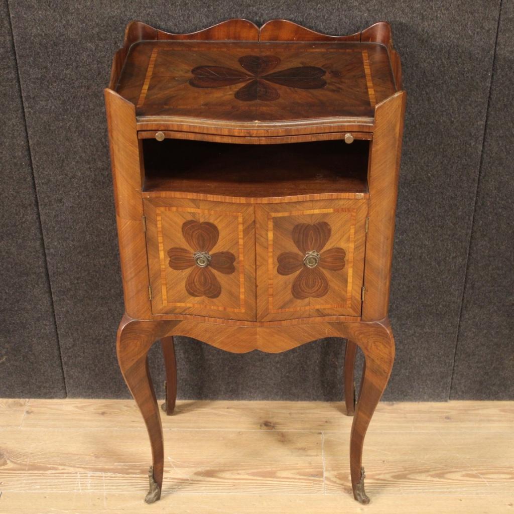 Mid-20th Century 20th Century Inlaid Wood Genoese Four-leaf Clover Bedside Table, 1960 For Sale