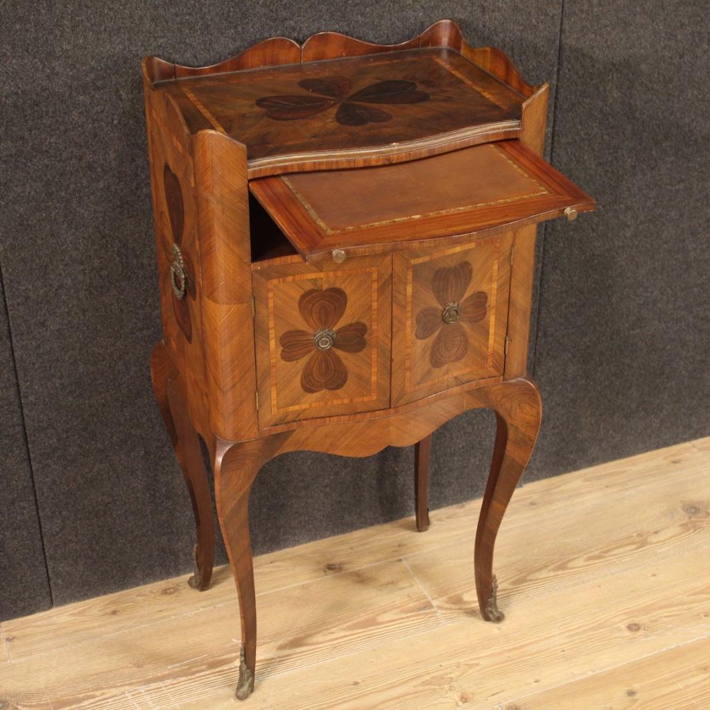 20th Century Inlaid Wood Genoese Four-leaf Clover Bedside Table, 1960 For Sale 1