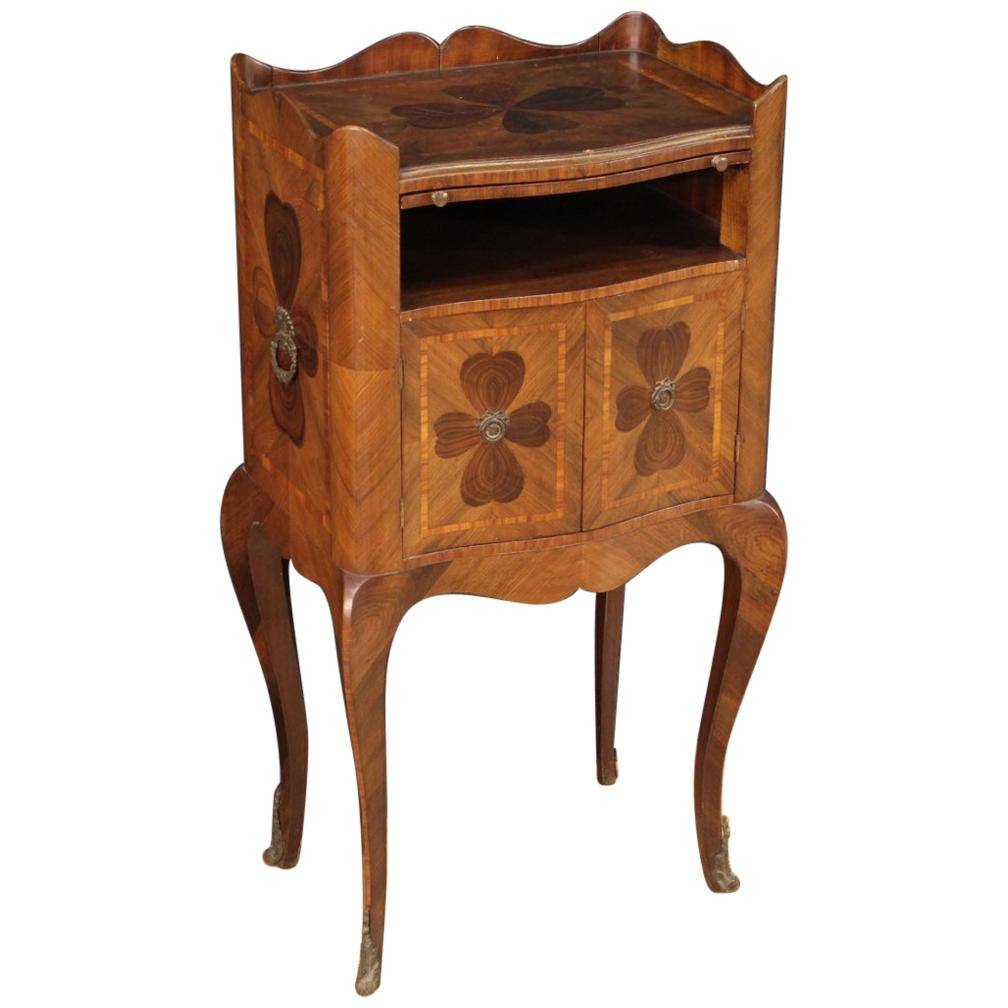 20th Century Inlaid Wood Genoese Four-leaf Clover Bedside Table, 1960 For Sale