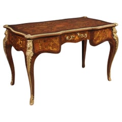 20th Century Inlaid Wood Gold Bronze French Louis XV Style Writing Desk, 1960s