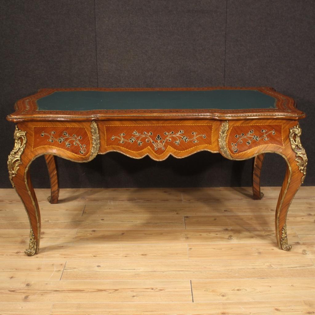 20th Century Inlaid Wood Gold Bronze Italian Napoleon III Style Writing Desk For Sale 7