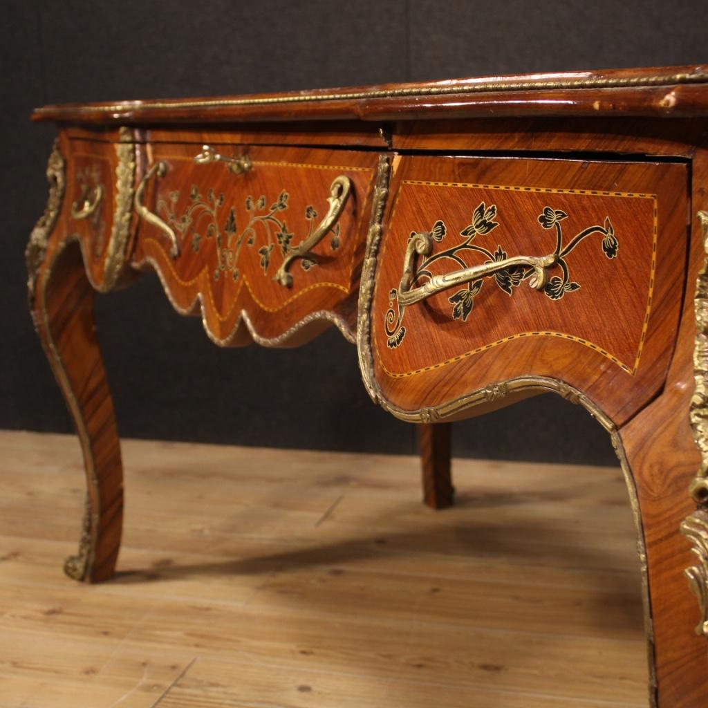 20th Century Inlaid Wood Gold Bronze Italian Napoleon III Style Writing Desk For Sale 4