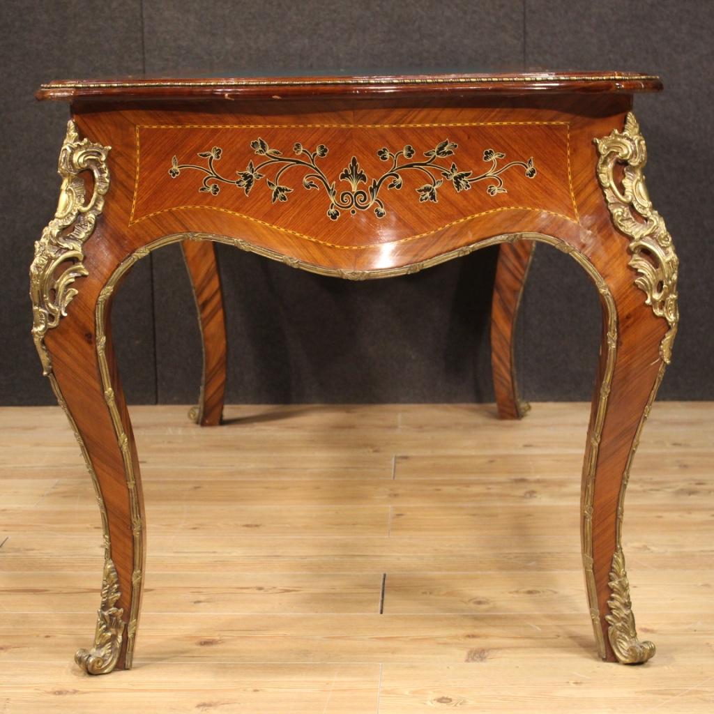 20th Century Inlaid Wood Gold Bronze Italian Napoleon III Style Writing Desk For Sale 5