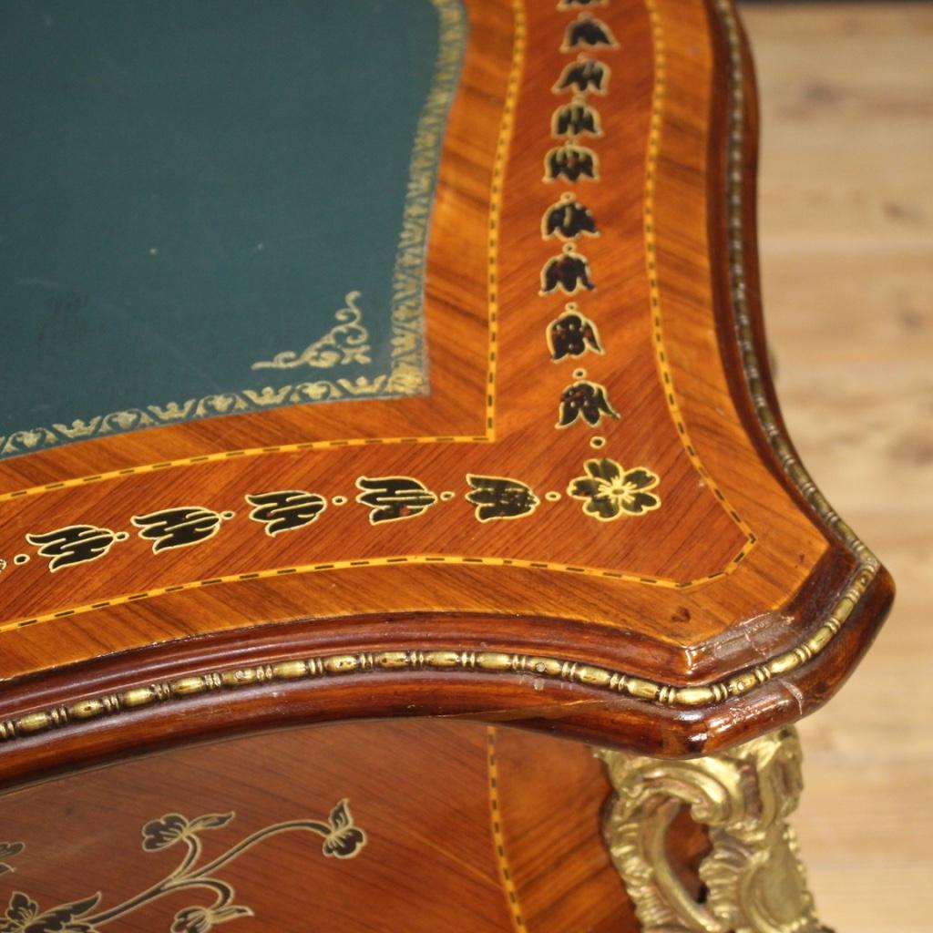 Napoleone III 20th Century Inlaid Wood Gold Bronze Italian Writing Desk Napoleon III Style in vendita