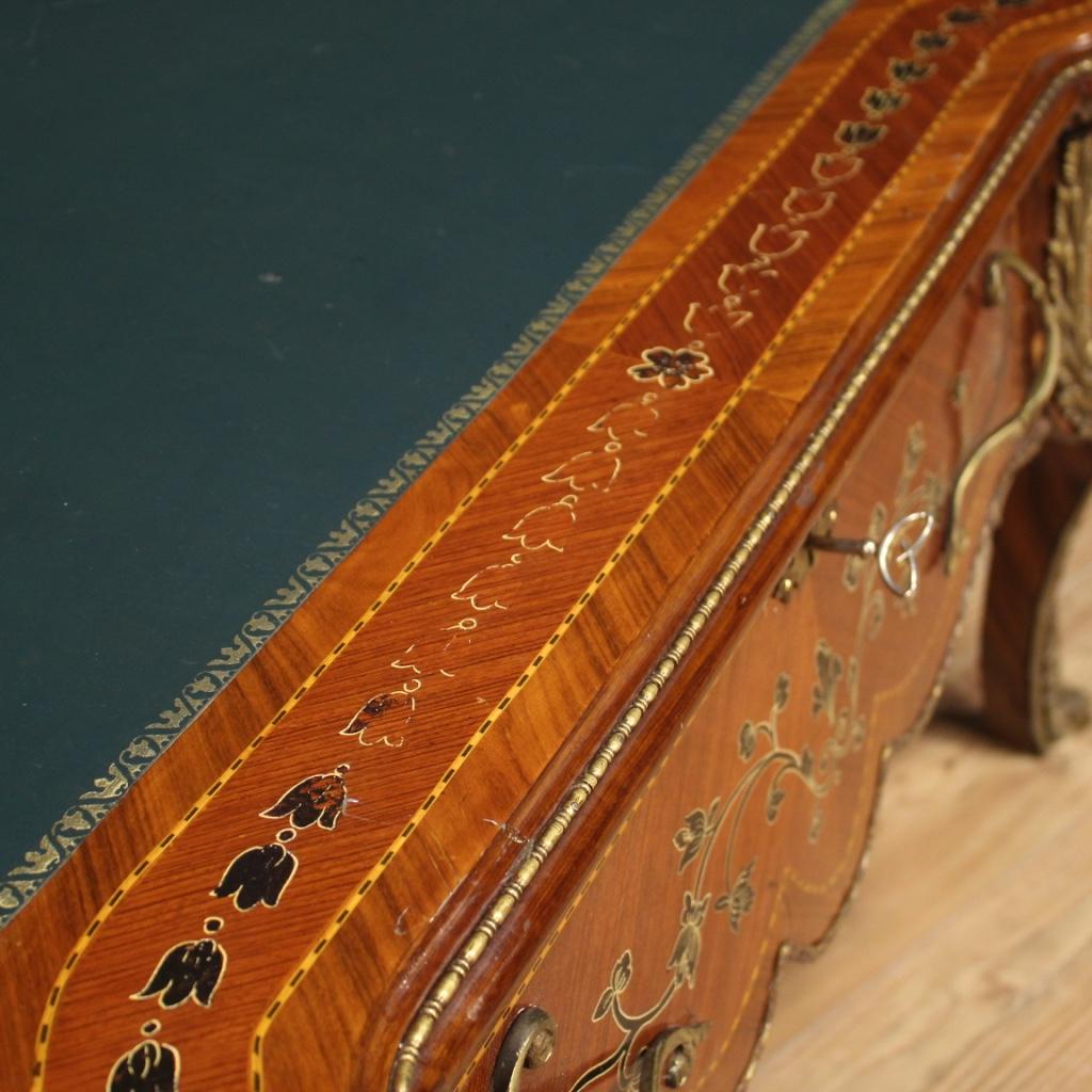 Metà XX secolo 20th Century Inlaid Wood Gold Bronze Italian Writing Desk Napoleon III Style in vendita