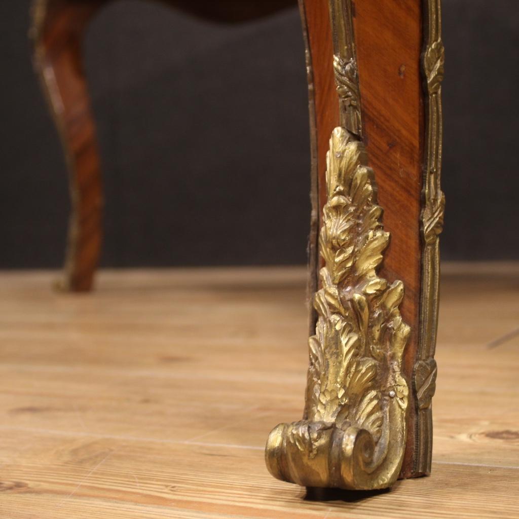 Bronzo 20th Century Inlaid Wood Gold Bronze Italian Writing Desk Napoleon III Style in vendita