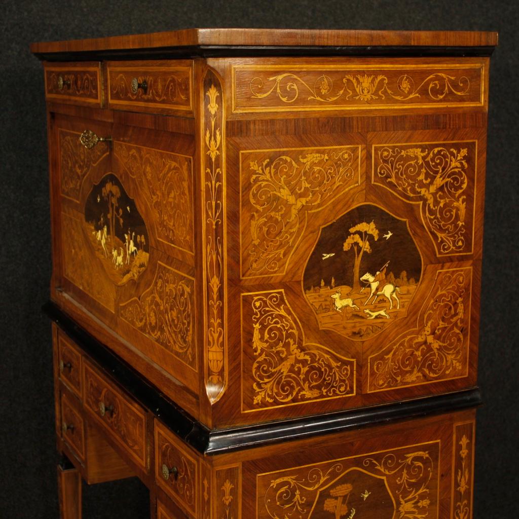 20th Century Inlaid Wood Italian Bar Cabinet or Desk, 1960 In Good Condition In Vicoforte, Piedmont
