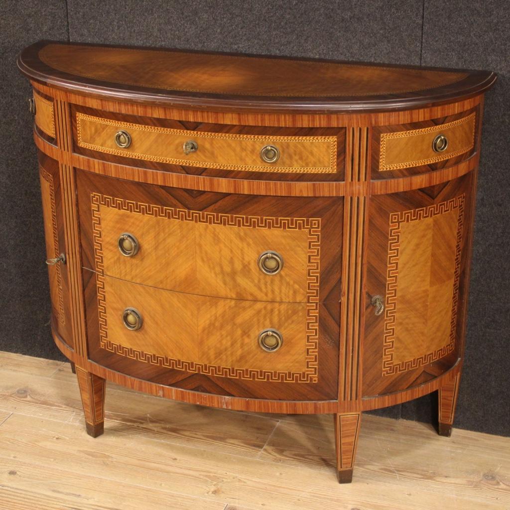20th Century Inlaid Wood Italian Demilune Louis XVI Style Commode, 1950 In Good Condition In Vicoforte, Piedmont