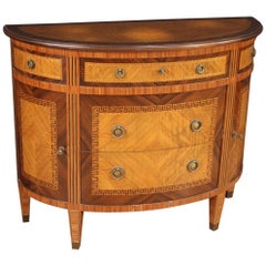 Vintage 20th Century Inlaid Wood Italian Demilune Louis XVI Style Commode, 1950