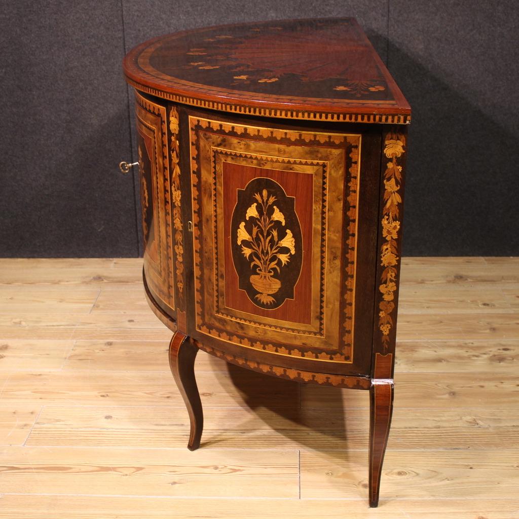 20th Century Inlaid Wood Italian Half Moon Sideboard, 1950 in vendita 4