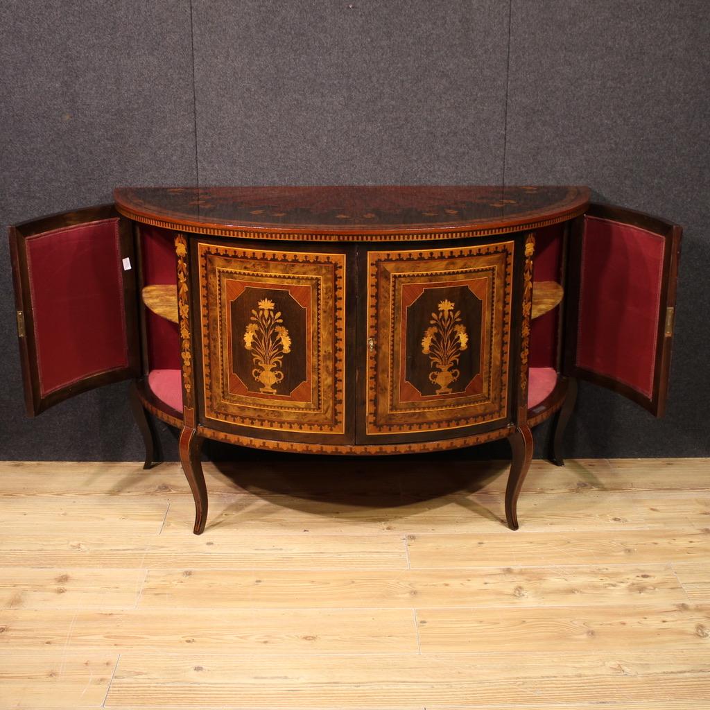 Intarsio 20th Century Inlaid Wood Italian Half Moon Sideboard, 1950 in vendita