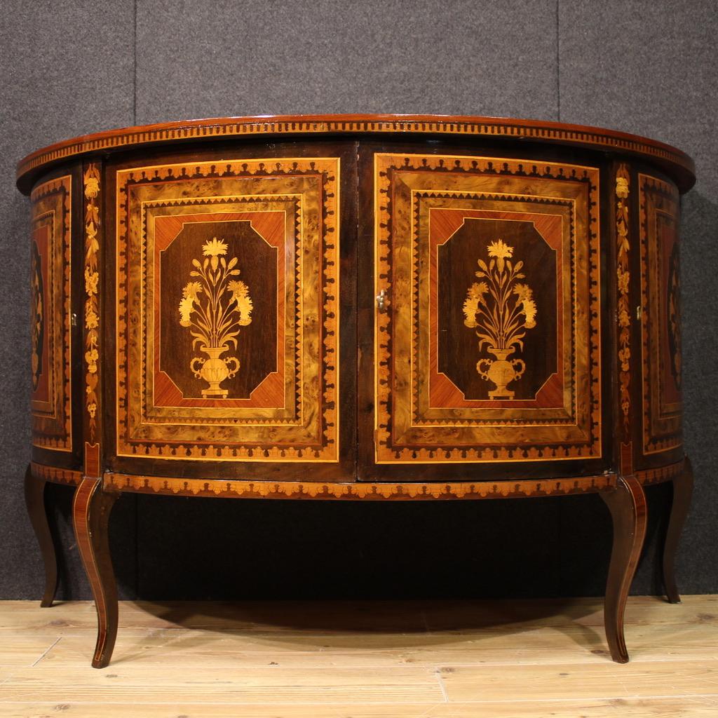 20th Century Inlaid Wood Italian Half Moon Sideboard, 1950 In condizioni buone in vendita a Vicoforte, Piedmont