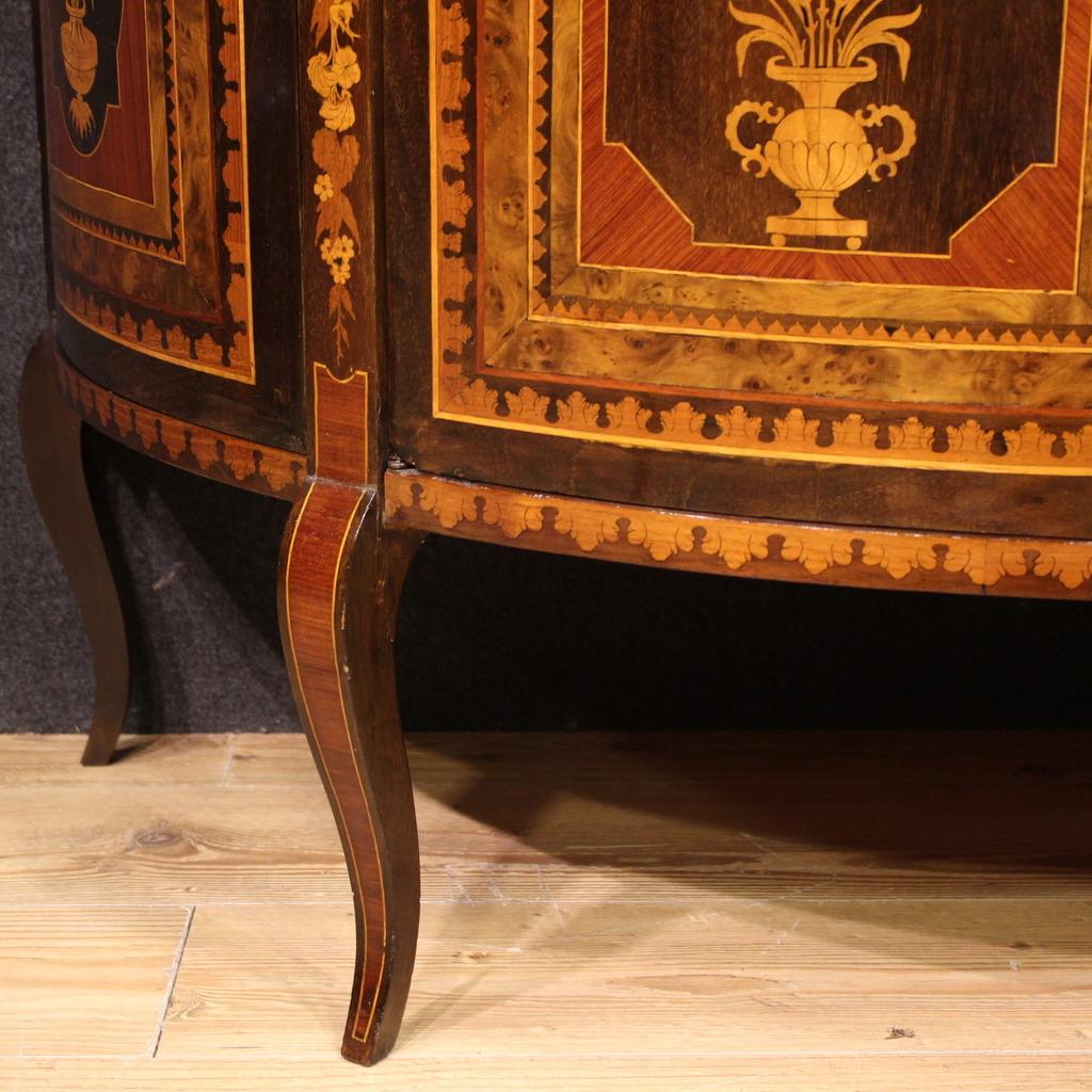 Legno 20th Century Inlaid Wood Italian Half Moon Sideboard, 1950 in vendita