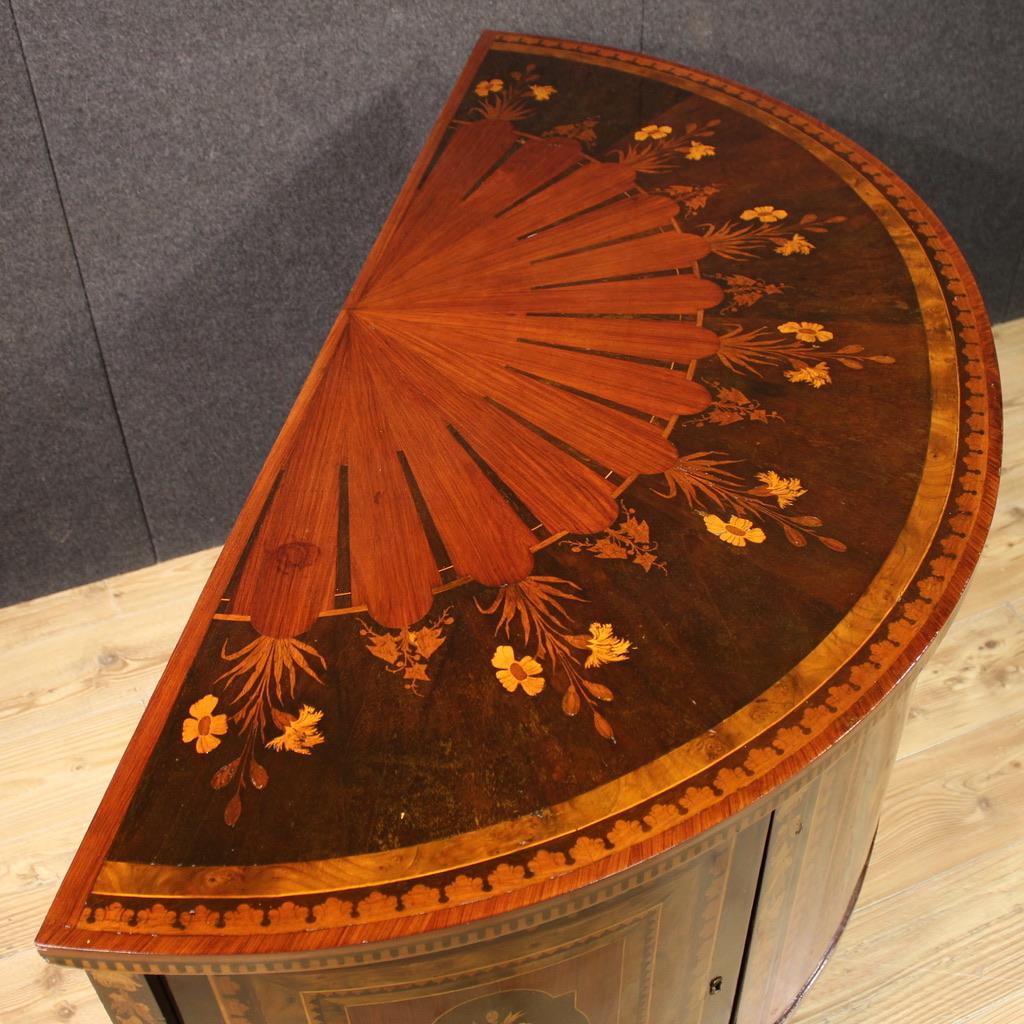 20th Century Inlaid Wood Italian Half Moon Sideboard, 1950 in vendita 1