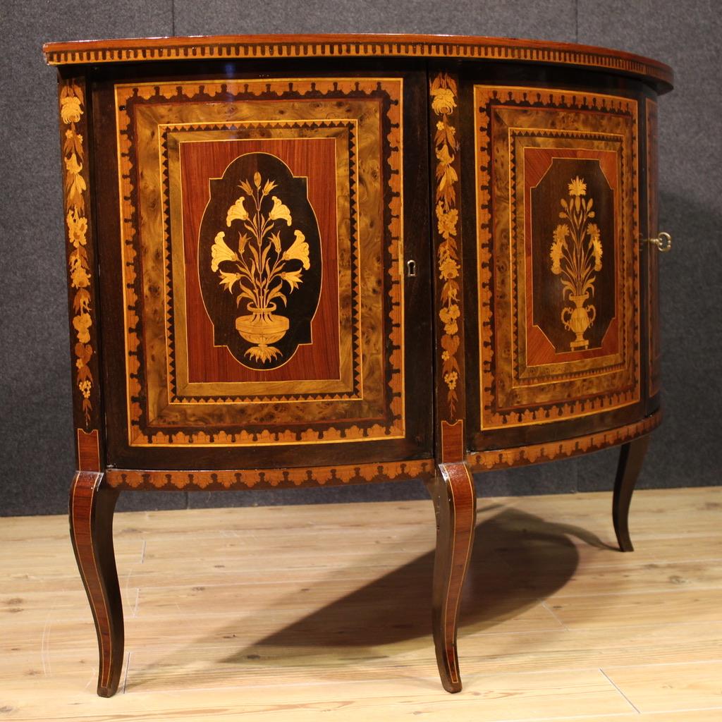 20th Century Inlaid Wood Italian Half Moon Sideboard, 1950 in vendita 2