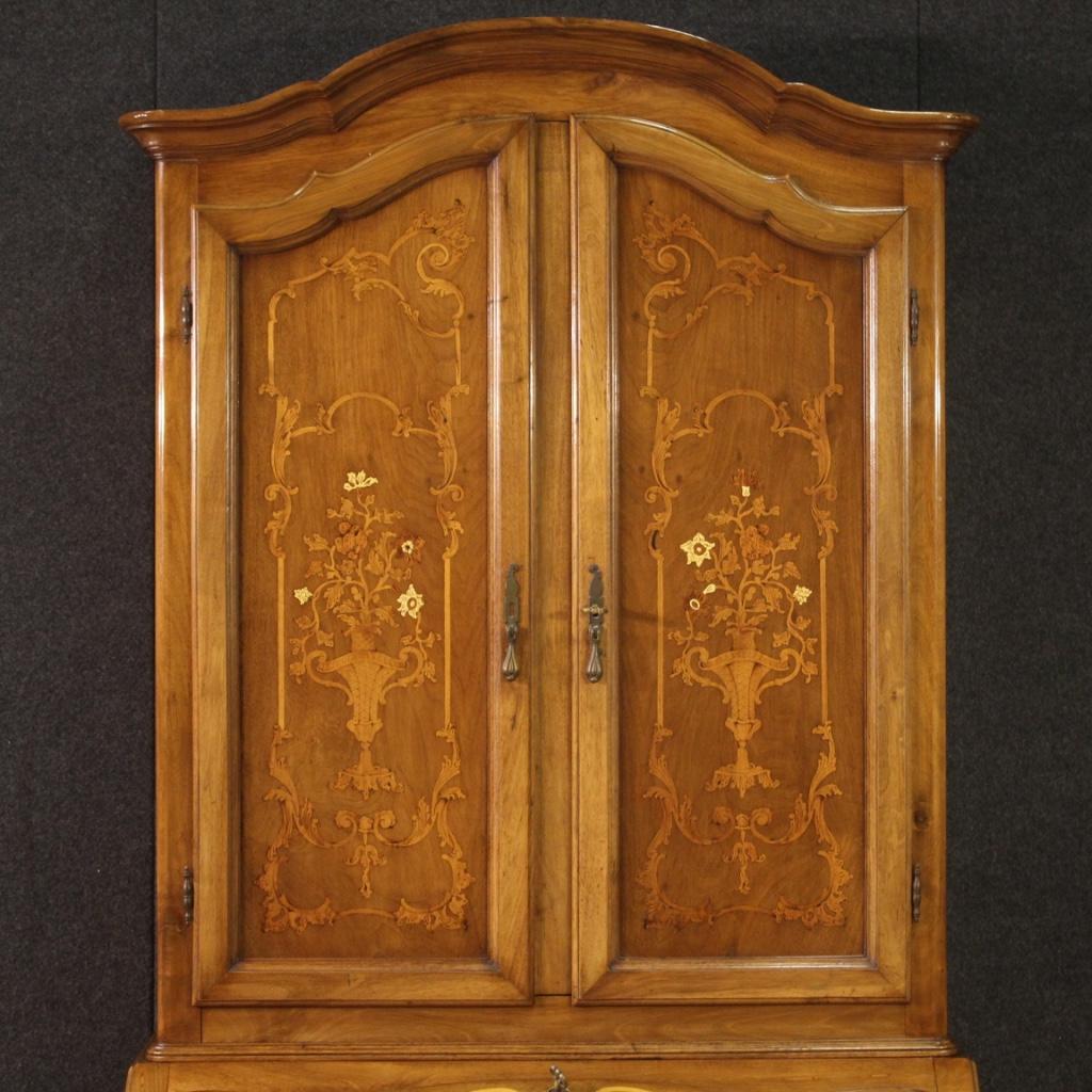 20th Century Inlaid Wood Italian in Louis XV Style Trumeau Desk, 1960s In Good Condition For Sale In Vicoforte, Piedmont