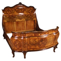 20th Century Inlaid Wood Italian Louis XV Style Double Bed Frame, 1950