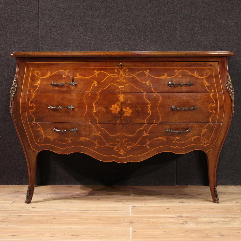 Italian commode italienne de style Louis XV en bois marqueté du 20e siècle, 1960 en vente