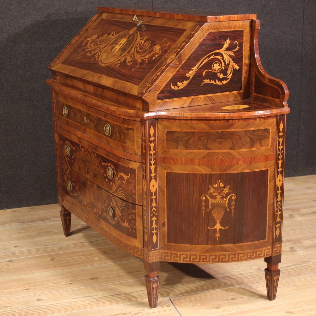 20th Century Inlaid Wood Italian Louis XVI Style Bureau Desk, 1950 1