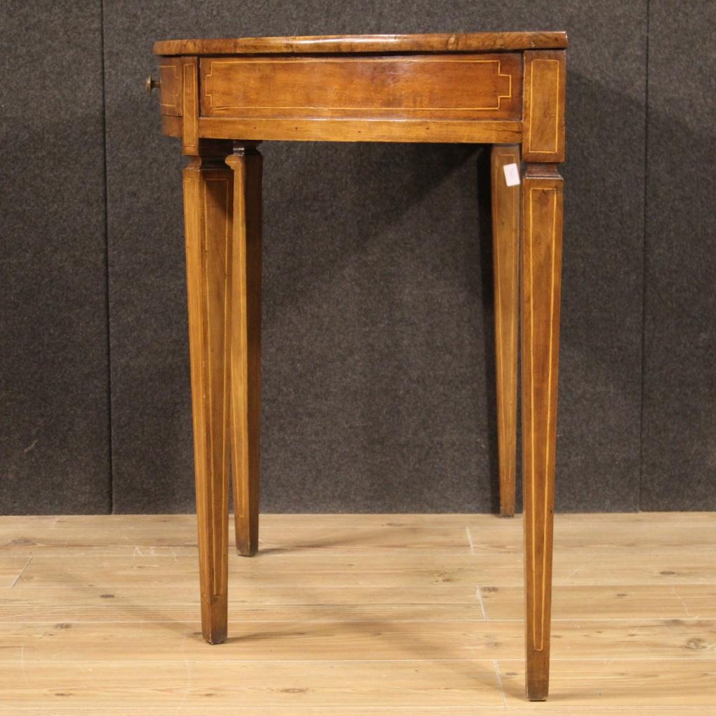 20th Century Inlaid Wood Italian Louis XVI Style Demilune Console Table, 1950 8