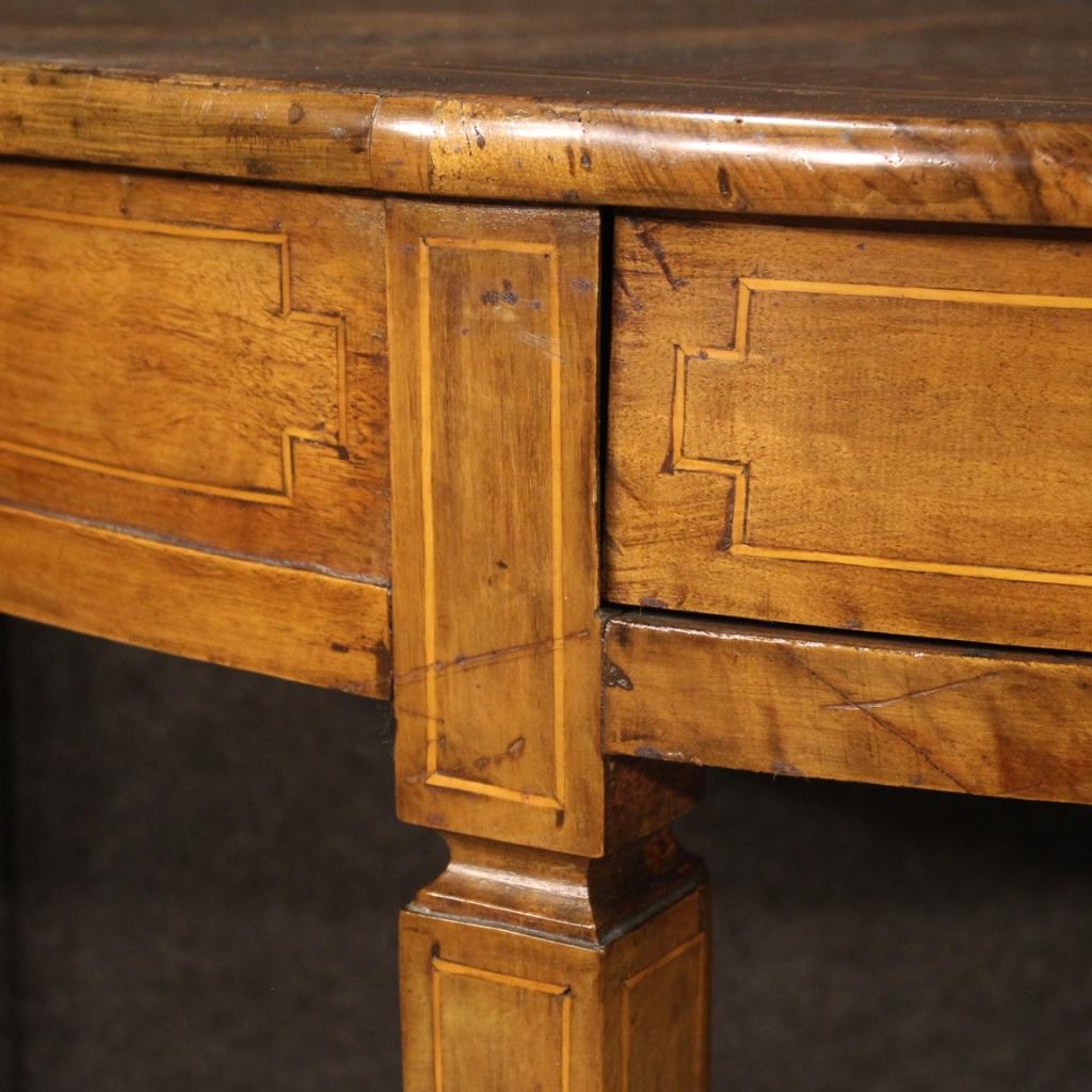 20th Century Inlaid Wood Italian Louis XVI Style Demilune Console Table, 1950 1