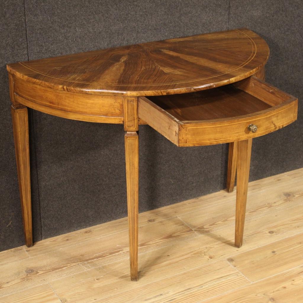 20th Century Inlaid Wood Italian Louis XVI Style Demilune Console Table, 1950 2