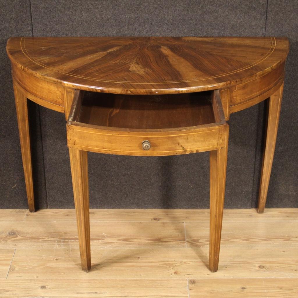 20th Century Inlaid Wood Italian Louis XVI Style Demilune Console Table, 1950 3